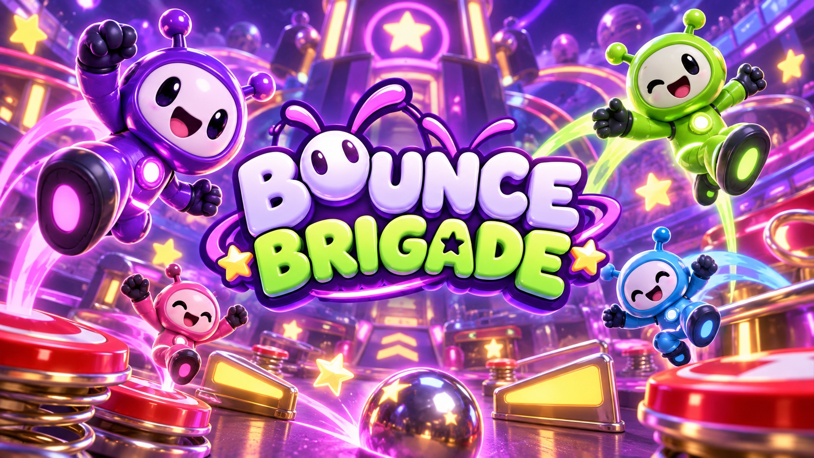 Couverture cartoon de Bounce Brigade avec le logo au centre