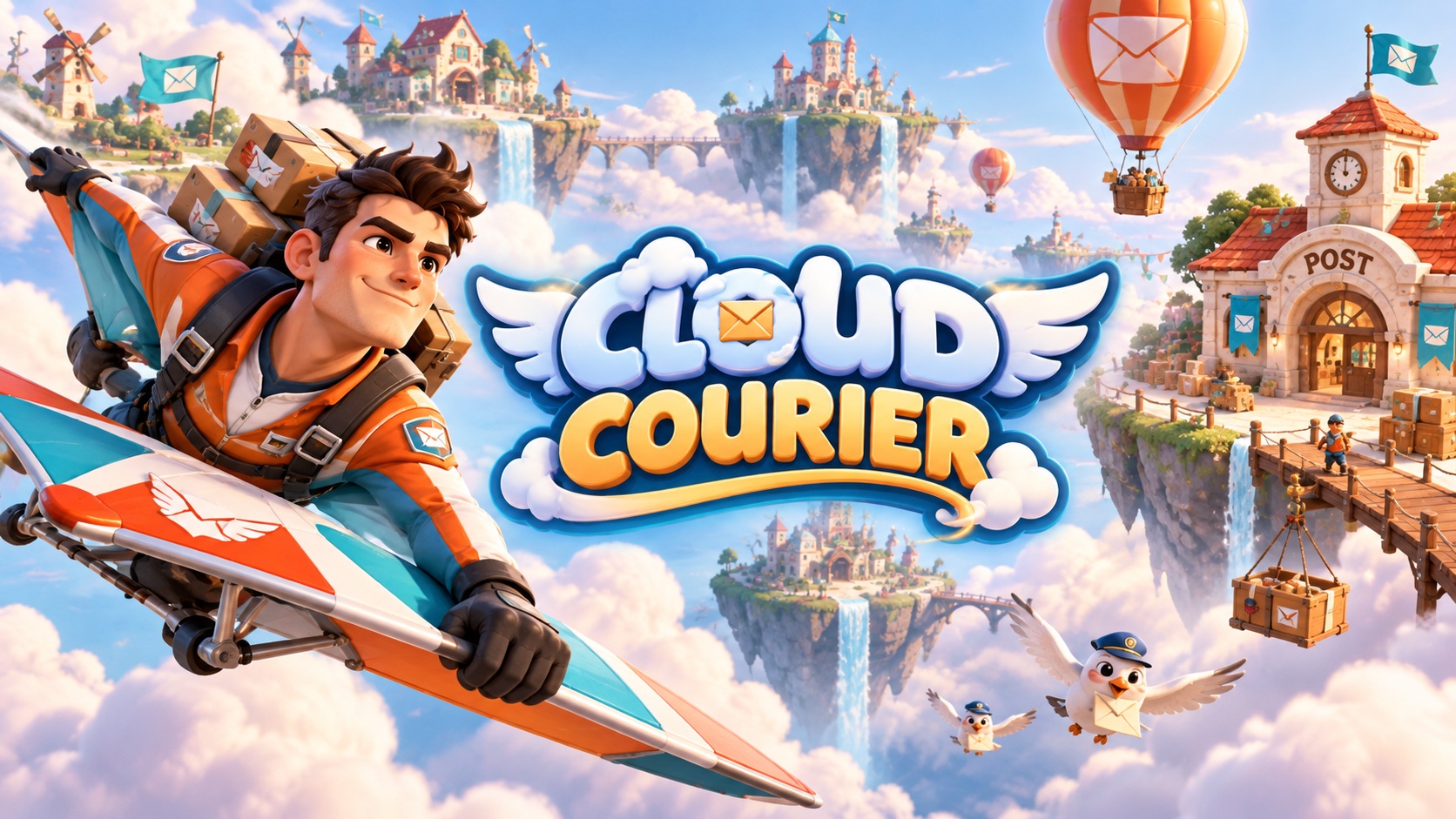 Couverture cartoon de Cloud Courier avec le logo au centre