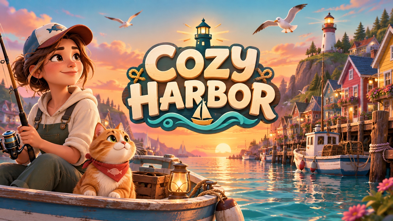 Couverture cartoon de Cozy Harbor avec le logo au centre