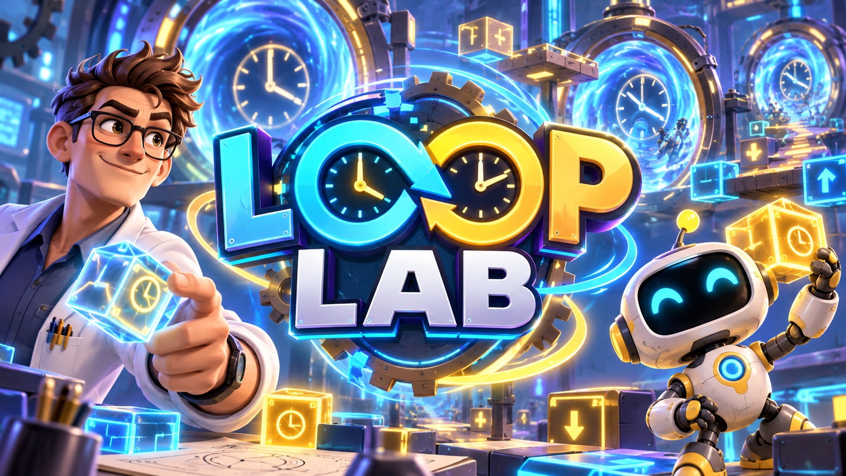 Couverture cartoon de Loop Lab avec le logo au centre