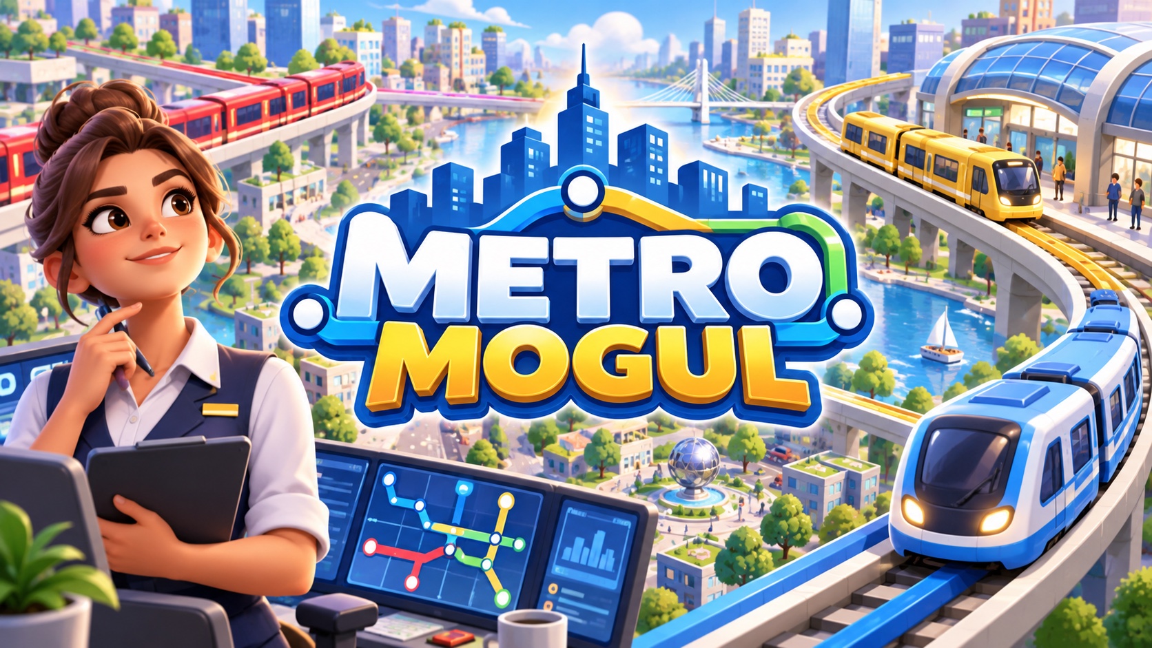 Couverture cartoon de Metro Mogul avec le logo au centre