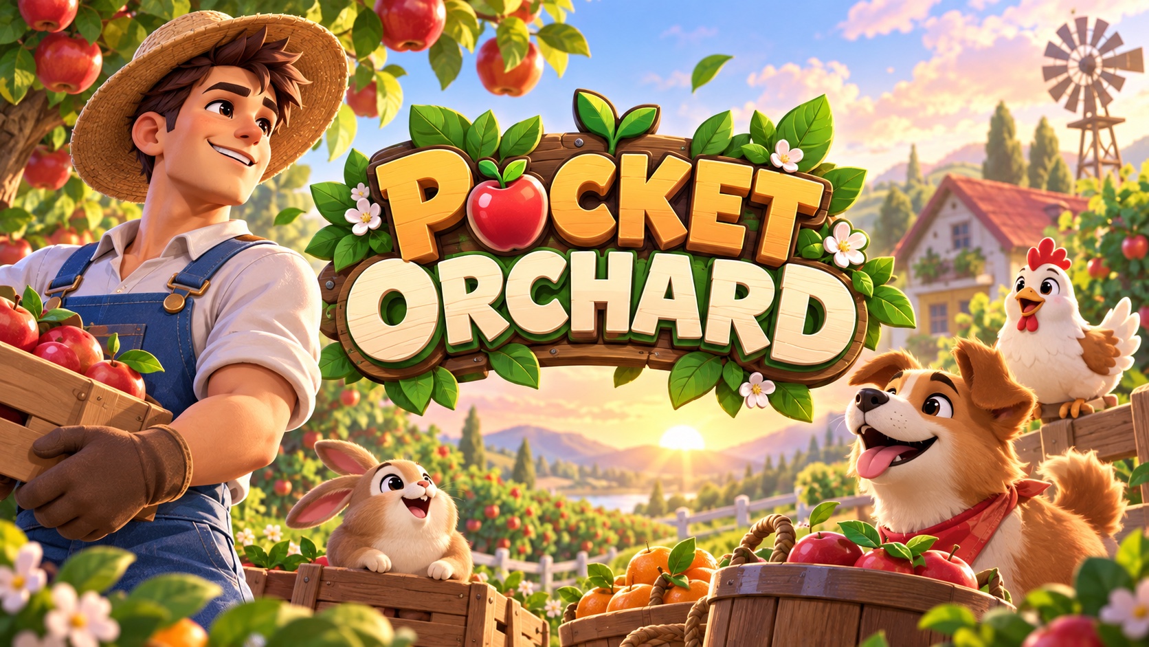 Couverture cartoon de Pocket Orchard avec le logo au centre