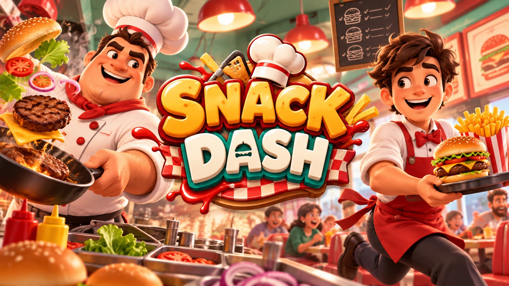 Couverture cartoon de Snack Dash avec le logo au centre