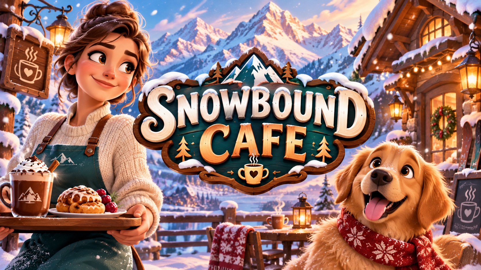 Couverture cartoon de Snowbound Café avec le logo au centre